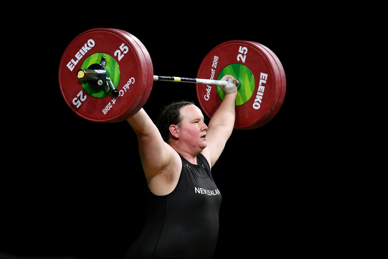 GOLD COAST, AUSTRALIA - APRIL 09: Laurel Hubbard of New Zealand competes in the Women's +90kg Final during the Weightlifting on day five of the Gold Coast 2018 Commonwealth Games at Carrara Sports and Leisure Centre on April 9, 2018 on the Gold Coast, Australia. (Photo by Dan Mullan/Getty Images)