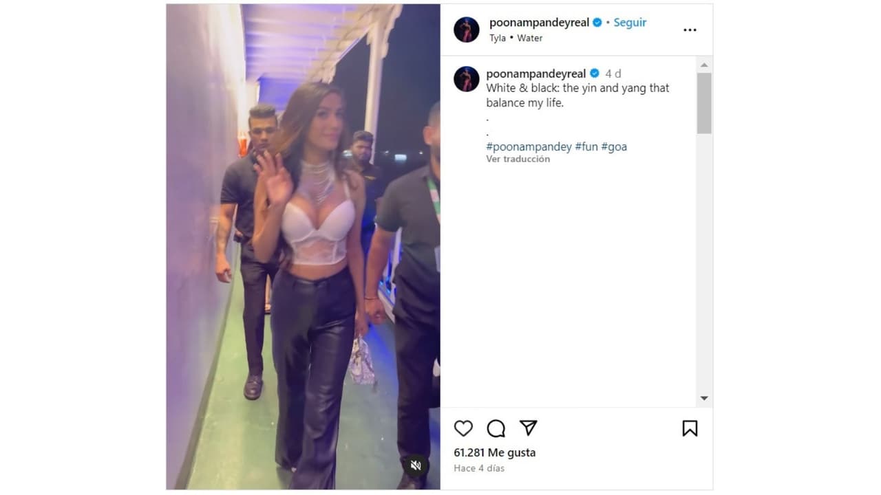 Poonam Pandey publicó en Instagram el pasado 29 de enero.
