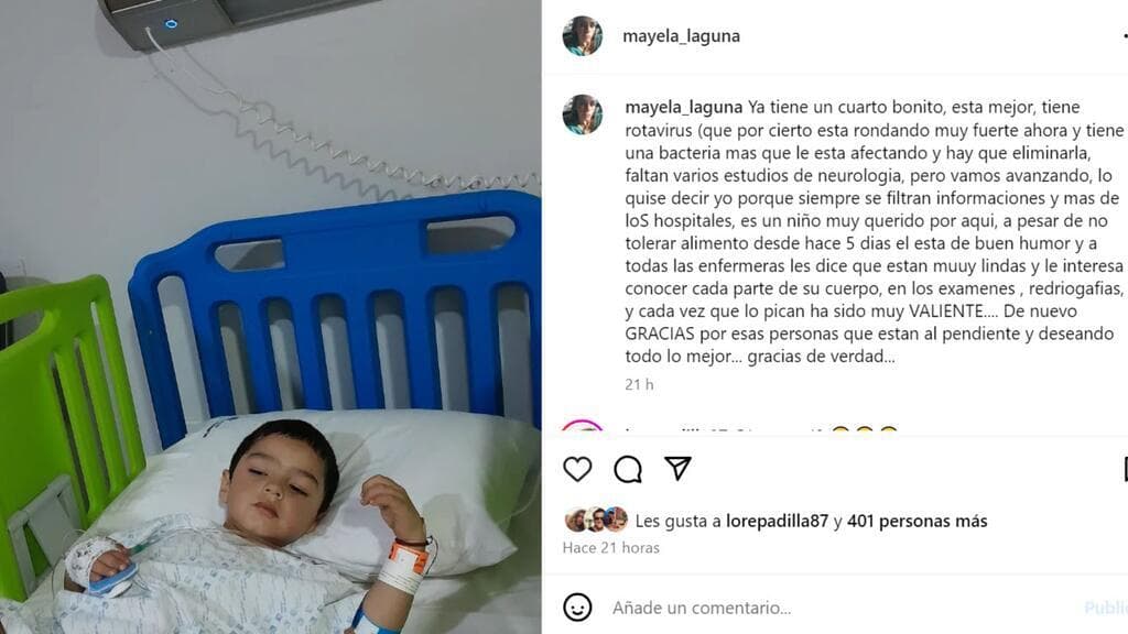 Mayela Laguna hizo esta publicación el pasado domingo 18 de febrero en la que reveló que el niño tiene "rotavirus" y una "bacteria".