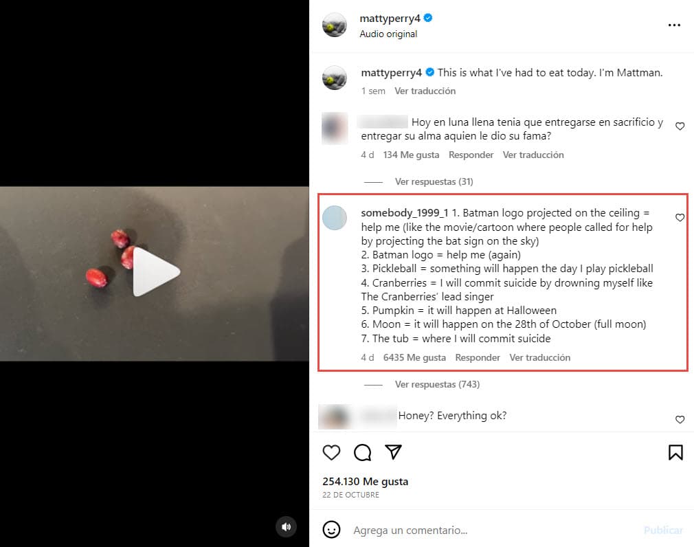 Los fans de Matthew Perry han especulado con los últimos mensajes del actor