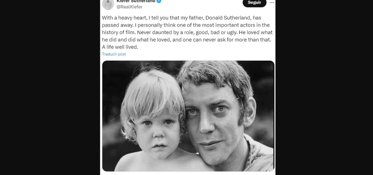 Kiefer Sutherland despide a su papá Donald Sutherland tras su muerte