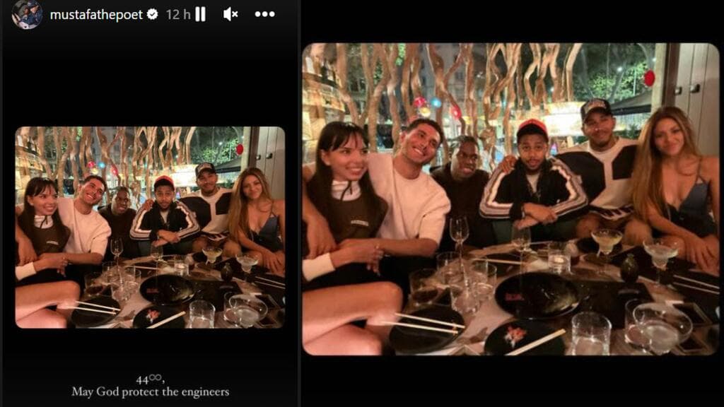 Esta es la foto que publicó el cantante Mustafa The Poet en la que posan juntos Shakira y Lewis Hamilton y que confirmaría su romance.