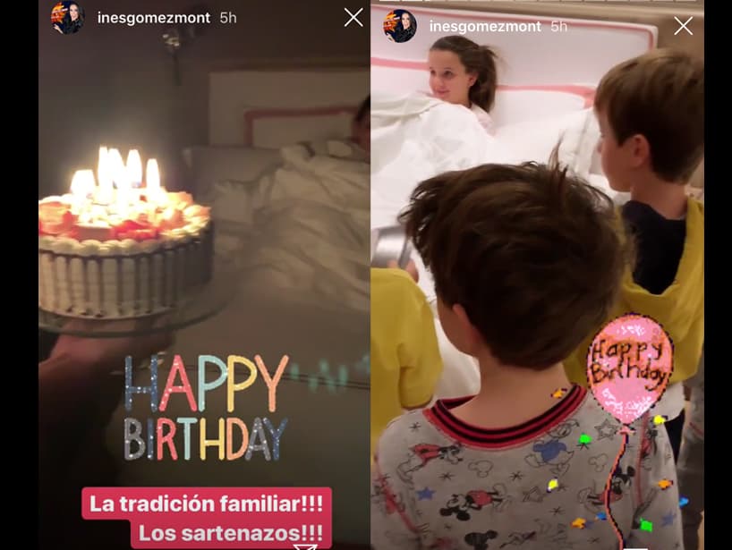 A través de Instagram stories, Inés mostró el momento en el que, en compañía de sus hijos y su esposo, despertaron a la pequeña para cantarle las mañanitas y que soplara las velas del pastel.