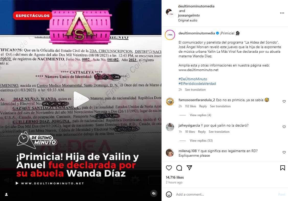 Acta de nacimiento de Cattaleya