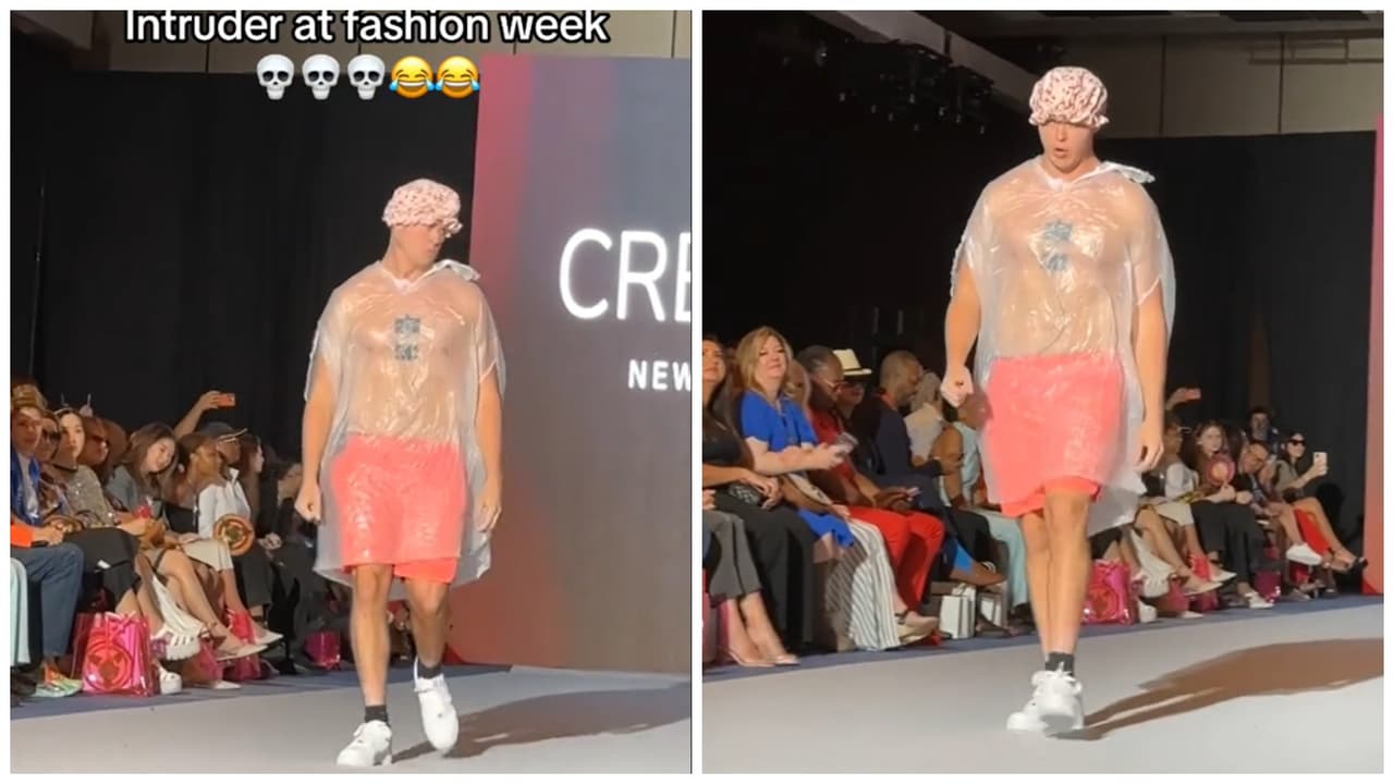 Burló la seguridad: Joven usa bolsa de plástico y se cuela en importante desfile de moda