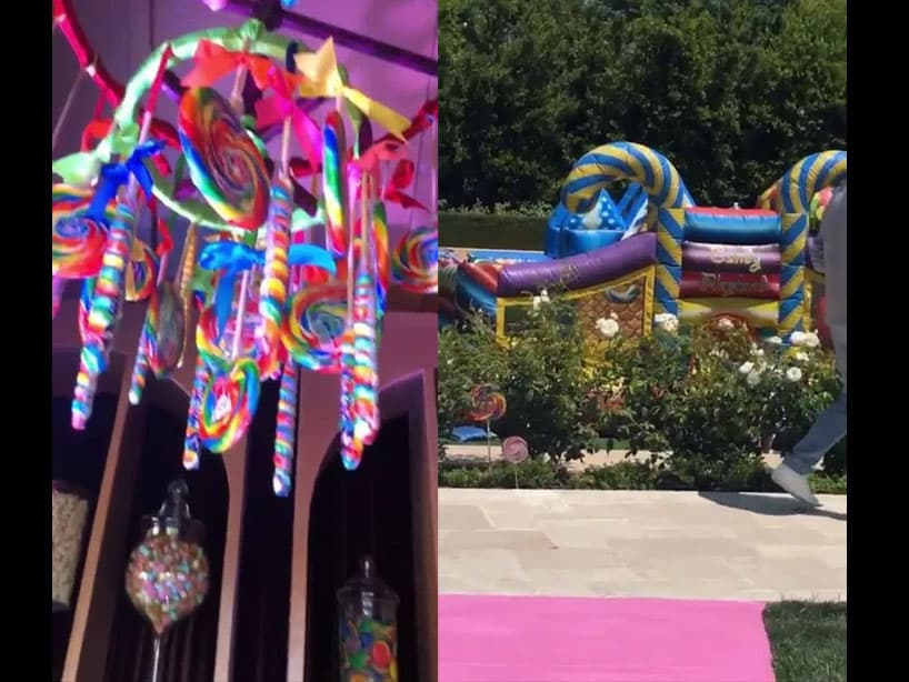 A través de su perfil de Instagram, Kim mostró que también alquilaron un camión de helados e inflables llenos de color.