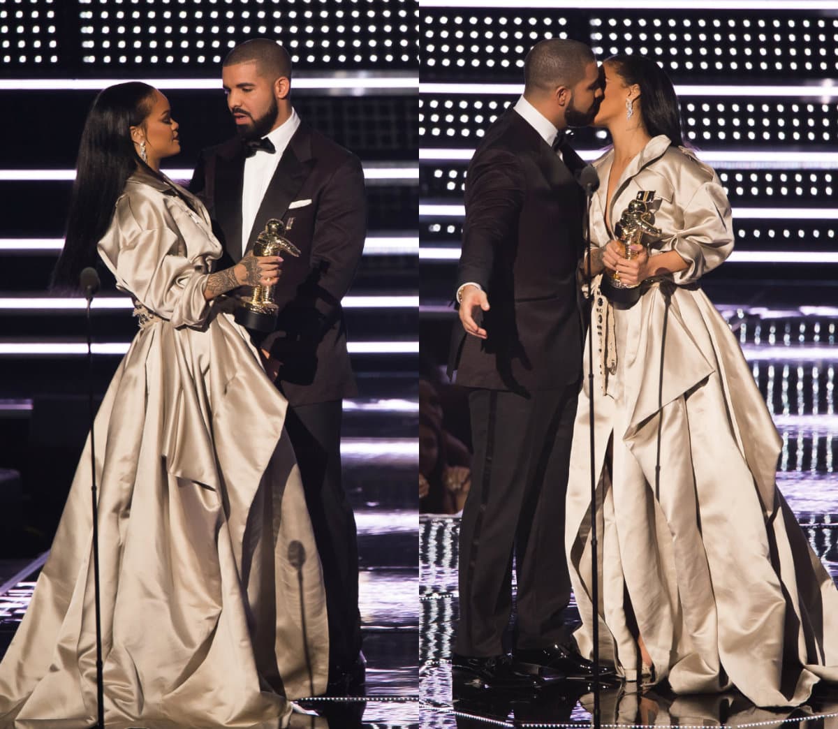 Pero Drake también vivió el rechazo en carne propia; durante los VMAs, el rapero trató de darle un beso en la boca a Rihanna, a quien no le importó que estuvieran en vivo y evadió la muestra de cariño, ridiculizando al cantante.