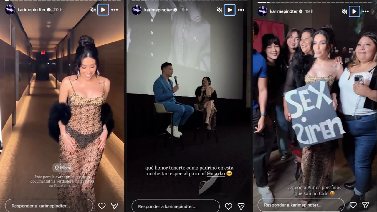 Karime Pindter en la presentación de su documental en Miami, Estados Unidos