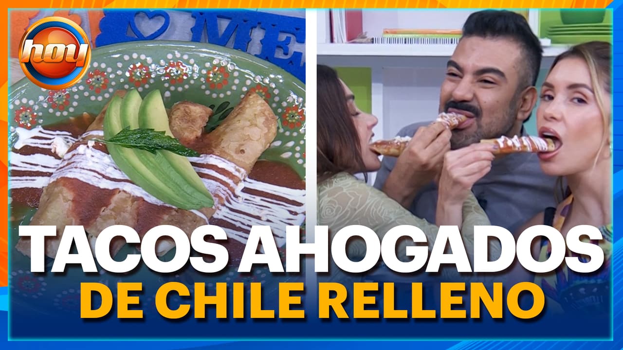 Karime y Escalona ayudan al Chef a preparar tacos ahogados de chile relleno