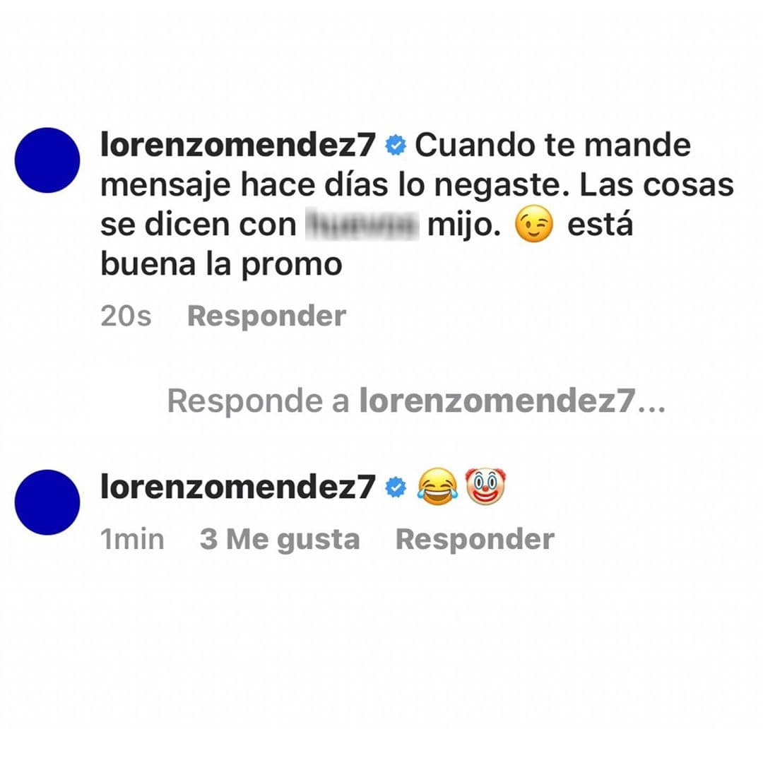 “Amigo haciendo una conferencia de prensa”, dijo en primera instancia. “Cuando te mandé mensaje hace días lo negaste. Las cosas se dicen con hue*** mijo”, añadió. “Está buena la promo”, remató junto a un emoji riendo y una carita de payaso.