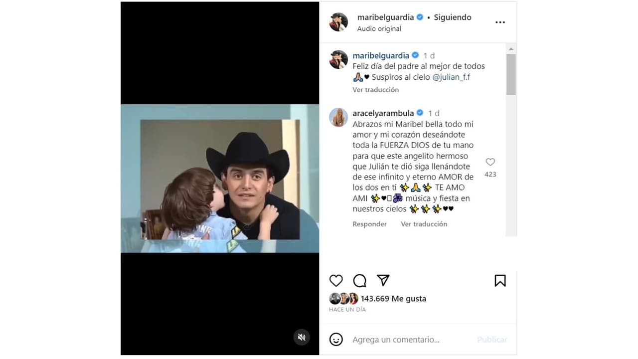 Maribel Guardia felicitó a Julián Figueroa en el Día del Padre.