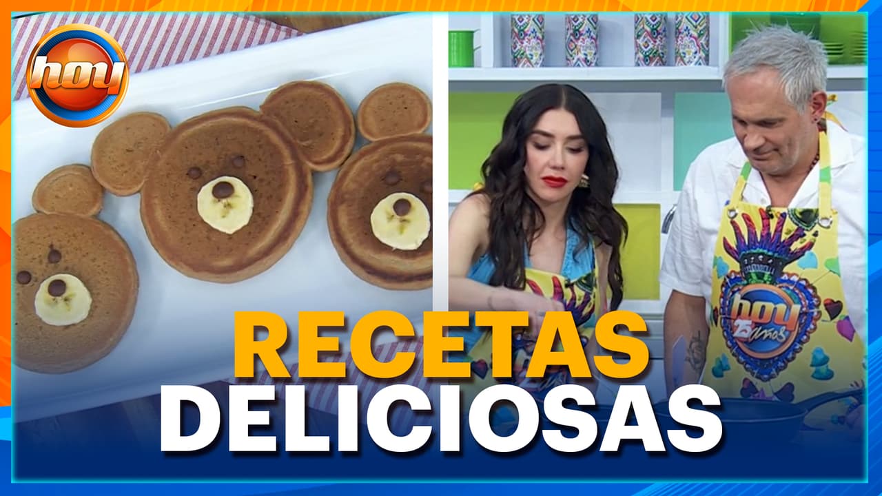 Hotcakes de osito con tocino y miel maple