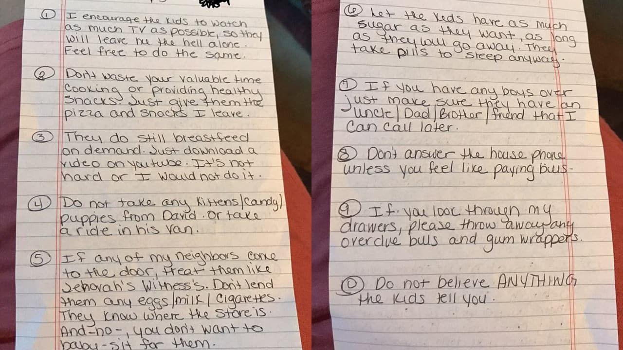 Mamá causa polémica con lista de reglas para la niñera y el "cuidado" de sus hijos.