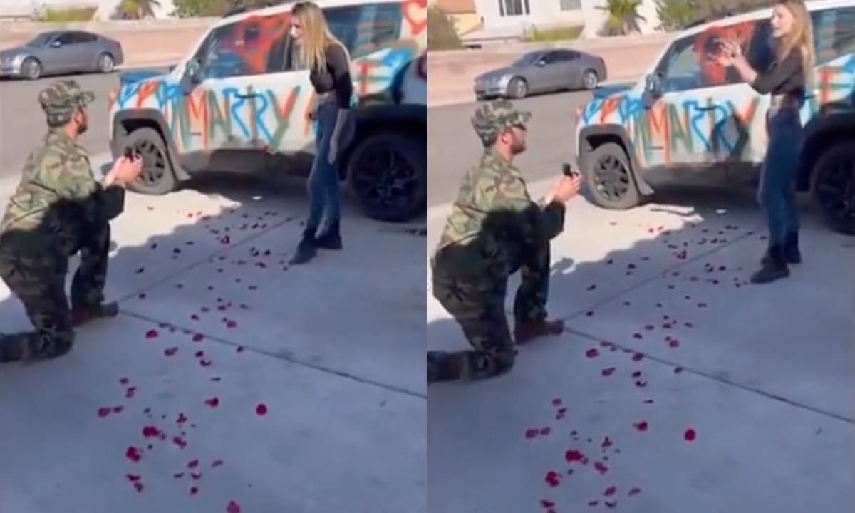 Soldado organiza romántica petición de matrimonio y la novia lo rechaza entre gritos
