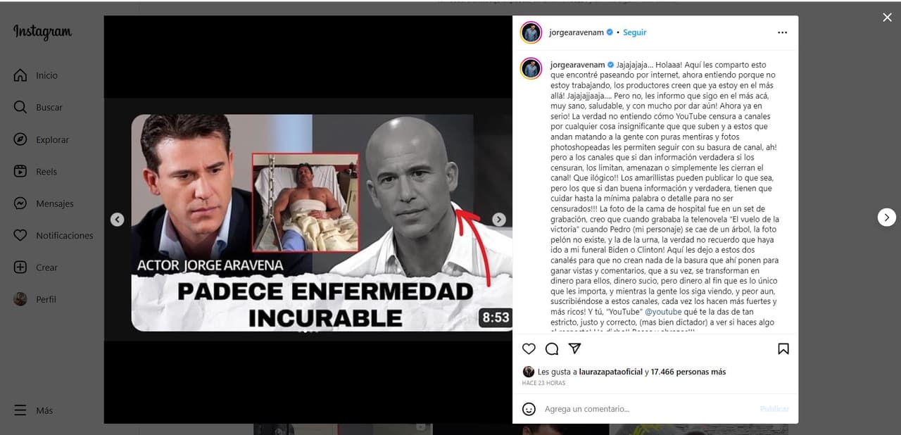 Jorge Aravena desmiente enfermedad incurable.