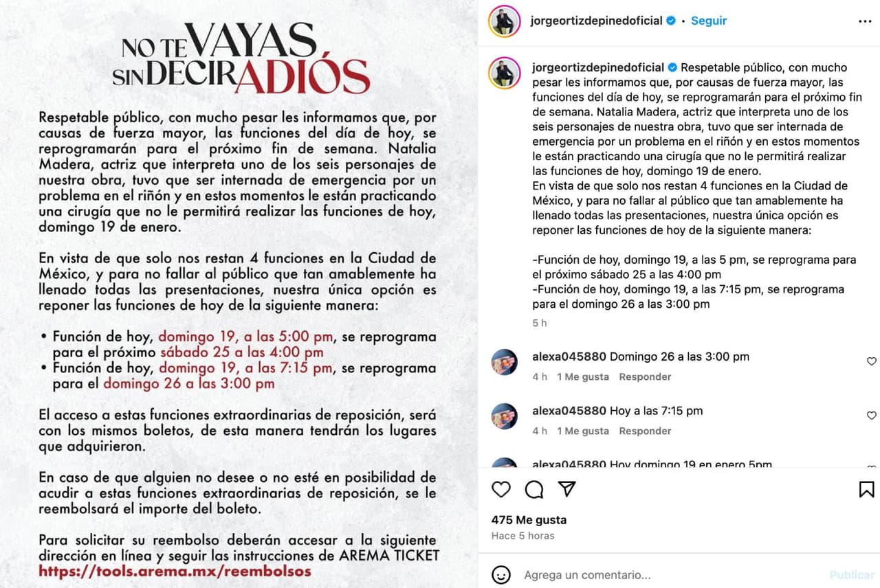 Comunidado obra de teatro "No te vayas sin decir adiós".
