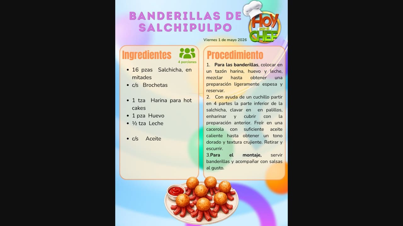 Receta de banderillas de salchipulpo en Hoy soy el chef 2026