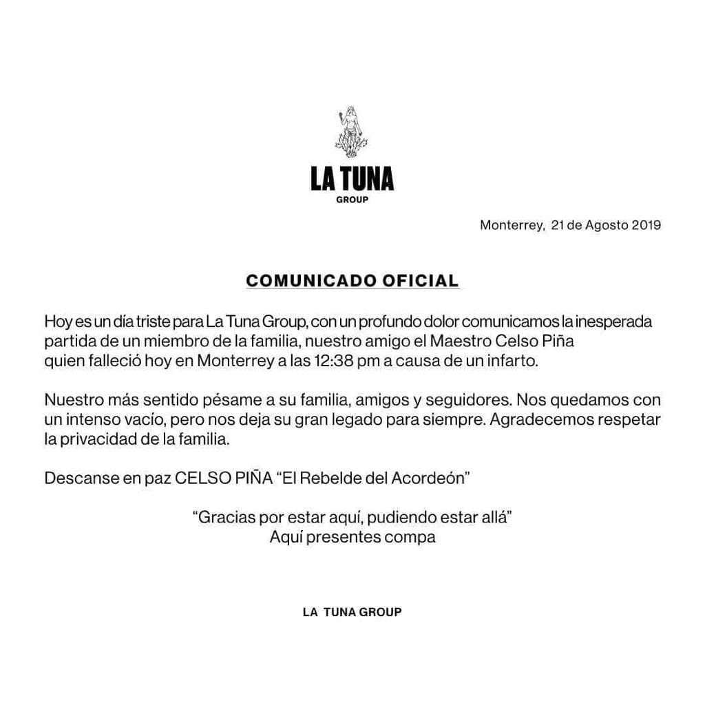 La compañía en la que ambos grababan emitió sus condolencias por al sensible pérdida en la música.