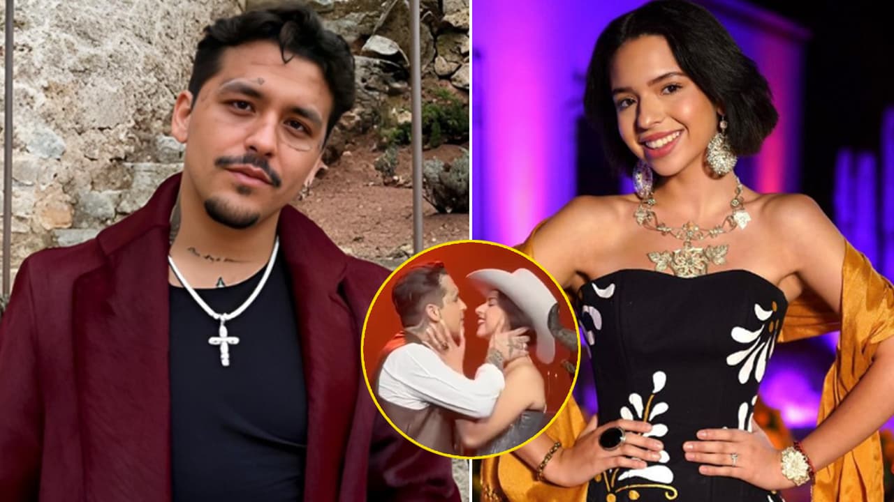 Christian Nodal y Ángela Aguilar protagonizan su primer y romántico beso en pleno escenario