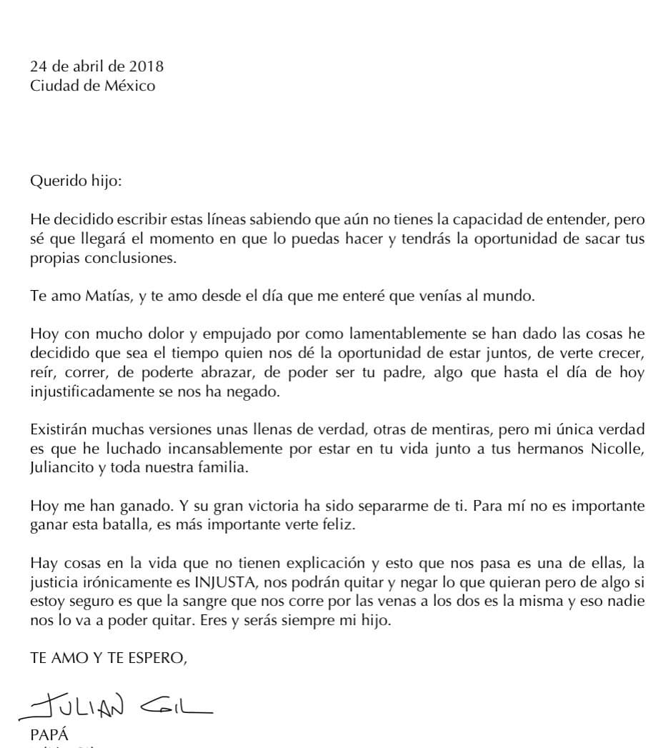 El actor Julián Gil le escribió una emotiva despedida