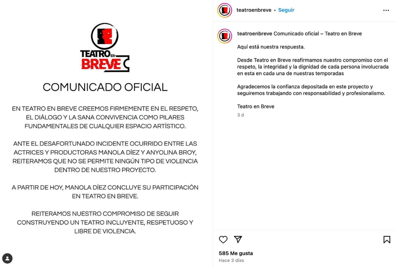 Comunicado Teatro en Breve.