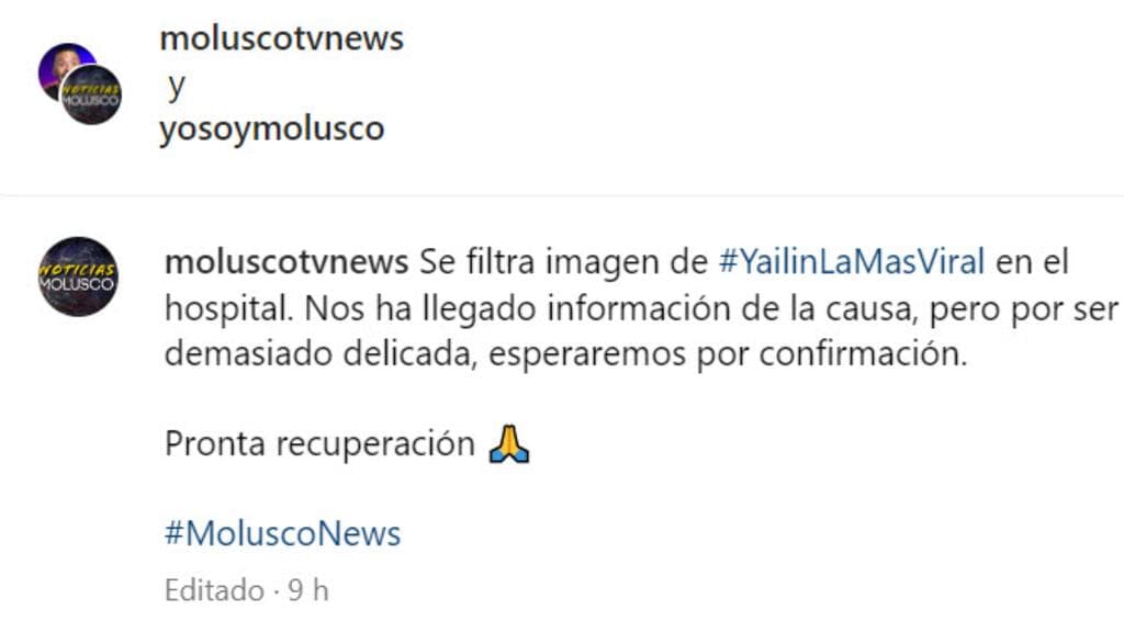 MoluscoTV aseguró que supuestamente existe información "demasiado delicada" detrás de la foto de Yailin en la que aparece golpeada y con heridas.