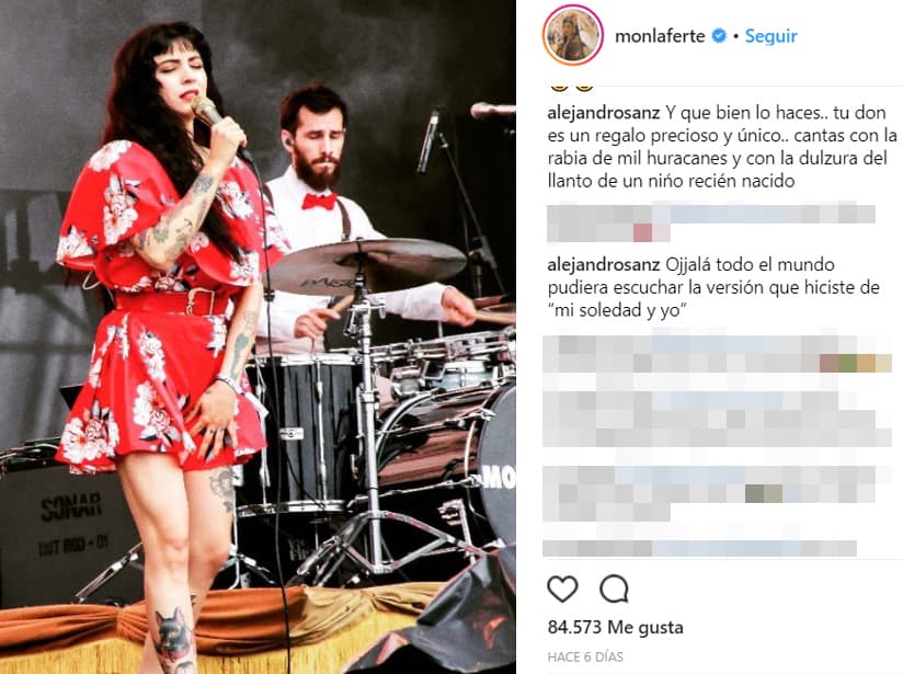 Sanz se declaró fan de Mon Laferte en redes