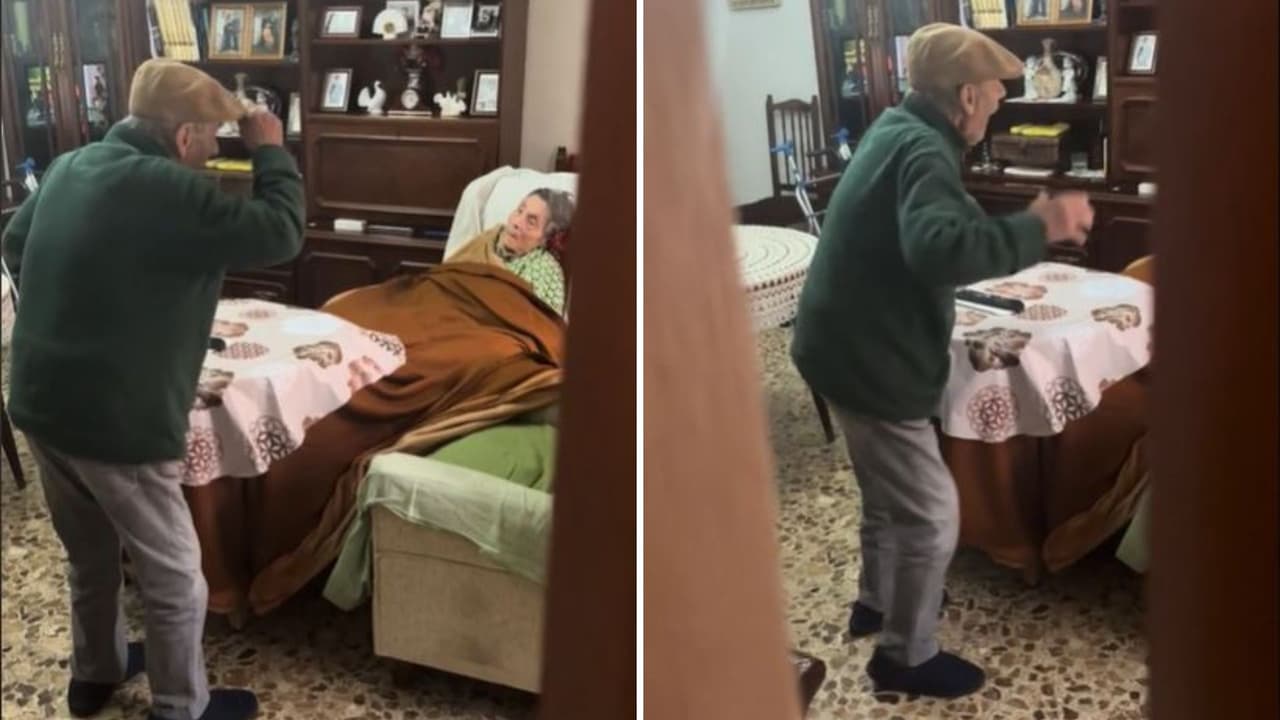 Abuelito baila a su esposa con Alzheimer para ponerla de buenas.