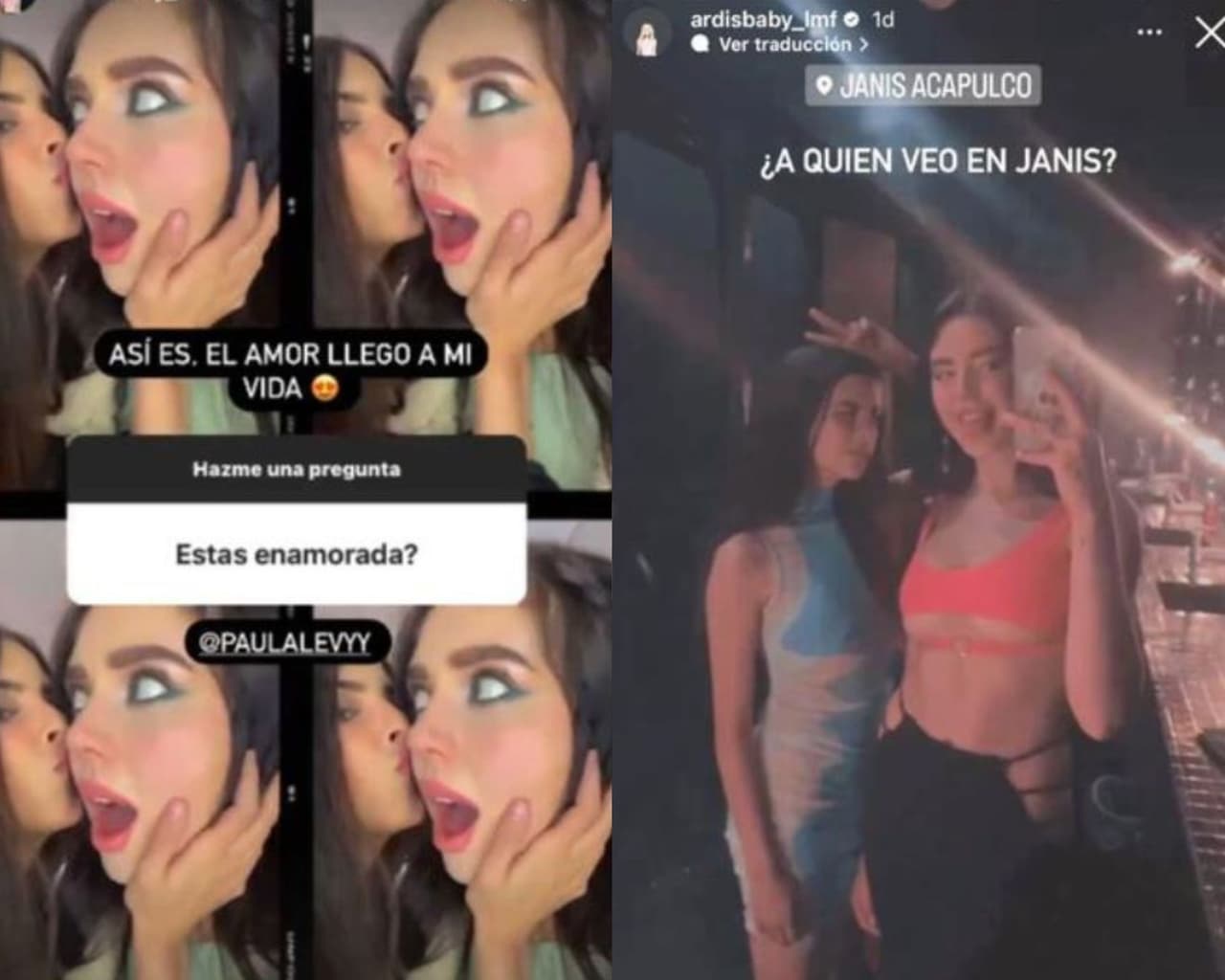 Ardis Baby contestó que el amor "llegó a su vida" junto con fotos en las que Paula Levy le da besos; además estuvieron juntas el pasado fin de semana en Acapulco.