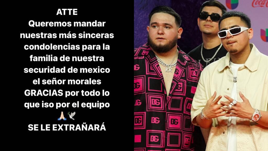 Fuerza Regida emitió un comunicado tras muerte de unos de sus miembros de seguridad. Crédito: Fuerza Regida/Instagram y Mezcalent