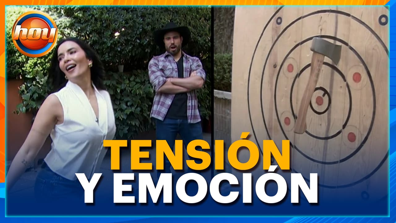 José Luis y Dania demuestran su puntería en el lanzamiento de hachas