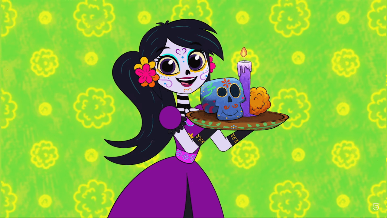 Catalina la Catrina poniendo la ofrenda
