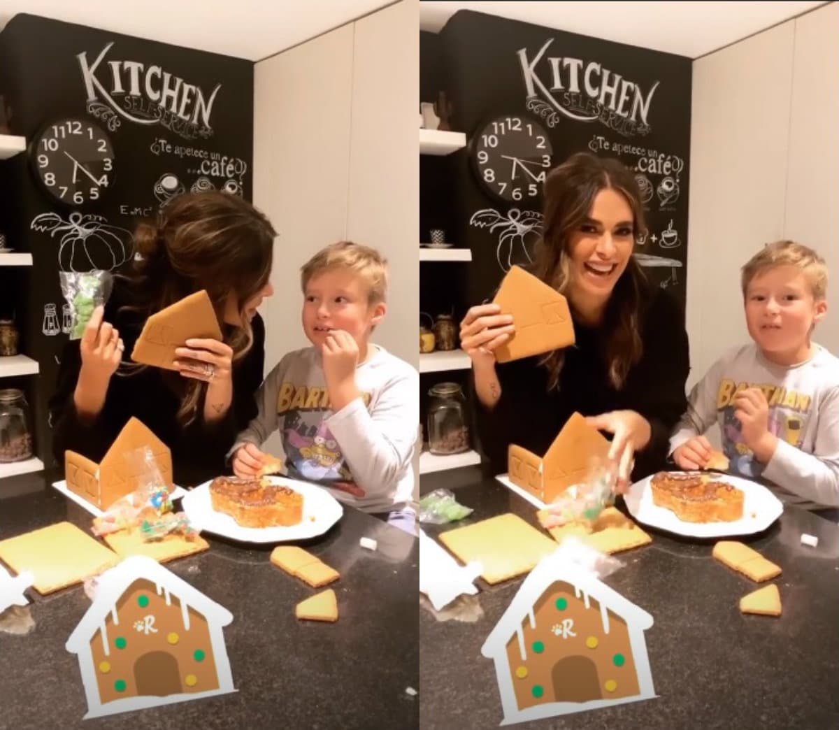 Galilea Montijo se puso a decorar una casa de jengibre con su hijo Mateo
