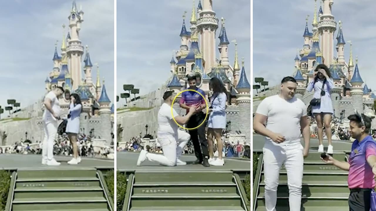 Empleado de Disneyland impide romántica propuesta de matrimonio