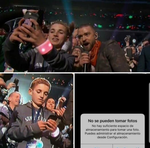 Como cuando tienes a Justin Timberlake al lado de ti y te quedas sin memoria en el celular.