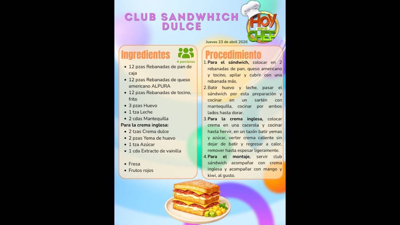 Hoy soy el Chef 2026 te da la receta del Club sándwich dulce: sigue el paso a paso y disfruta