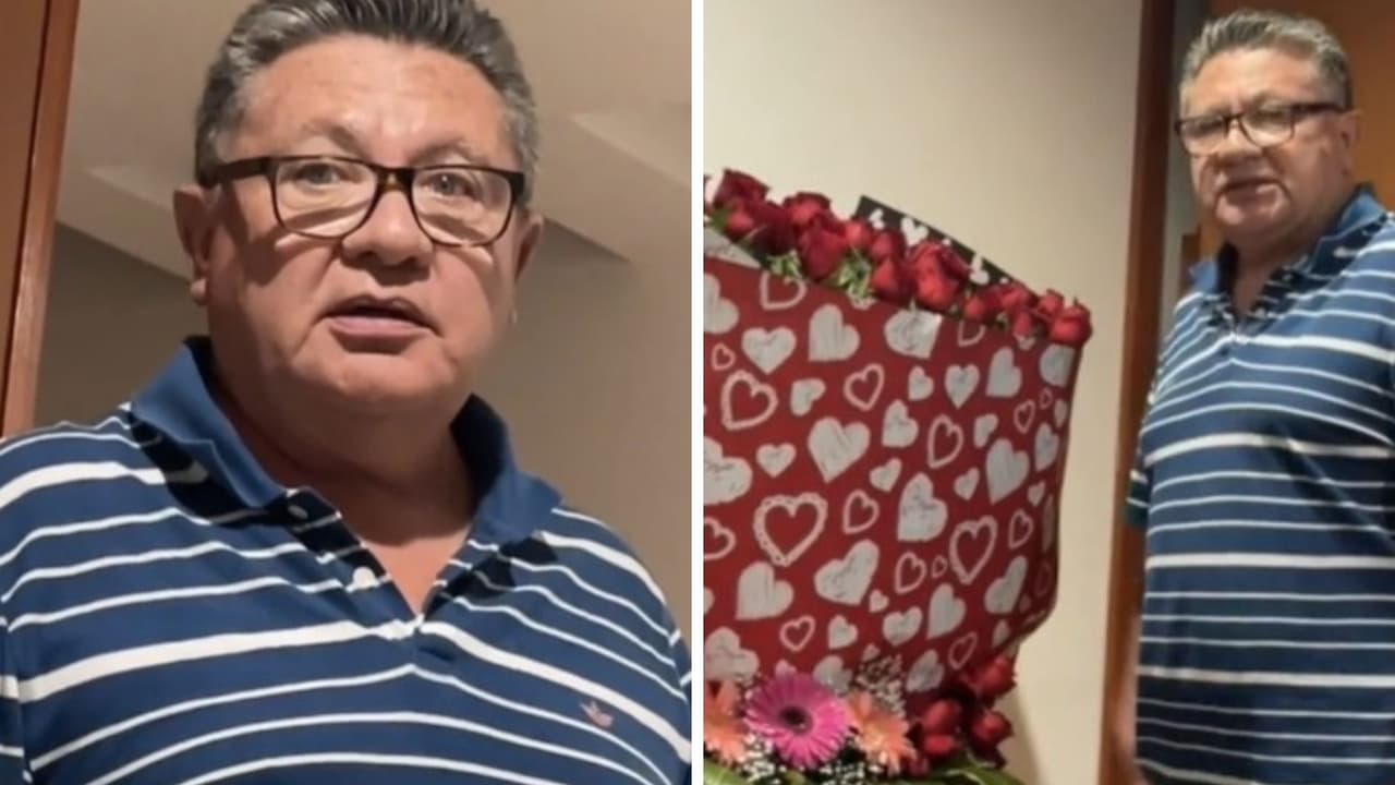 Joven recibe 'ramo buchón' y su papá arma escena de celos: provocó risas en TikTok con su reacción