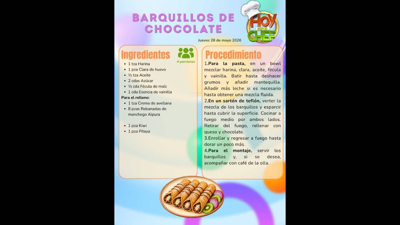Prepara barquillos de chocolate al estilo de Hoy soy el Chef: AQUÍ la receta completa