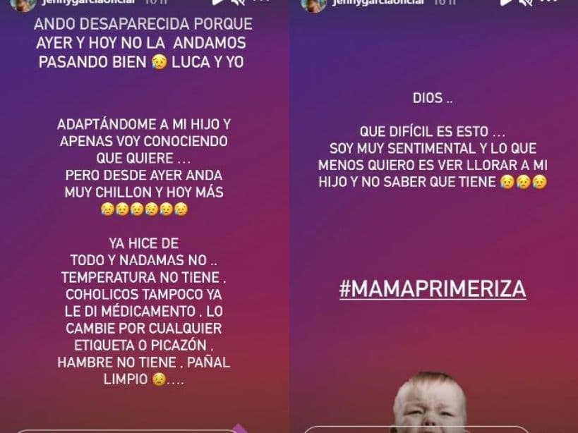 Jenny García se sinceró con su seguidoras sobre el difícil momento en su maternidad.