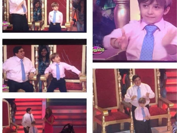 La primera vez que lo vimos en televisión, también fue al lado de su padre en 'Sabadazo', siendo juez de un concurso de baile.