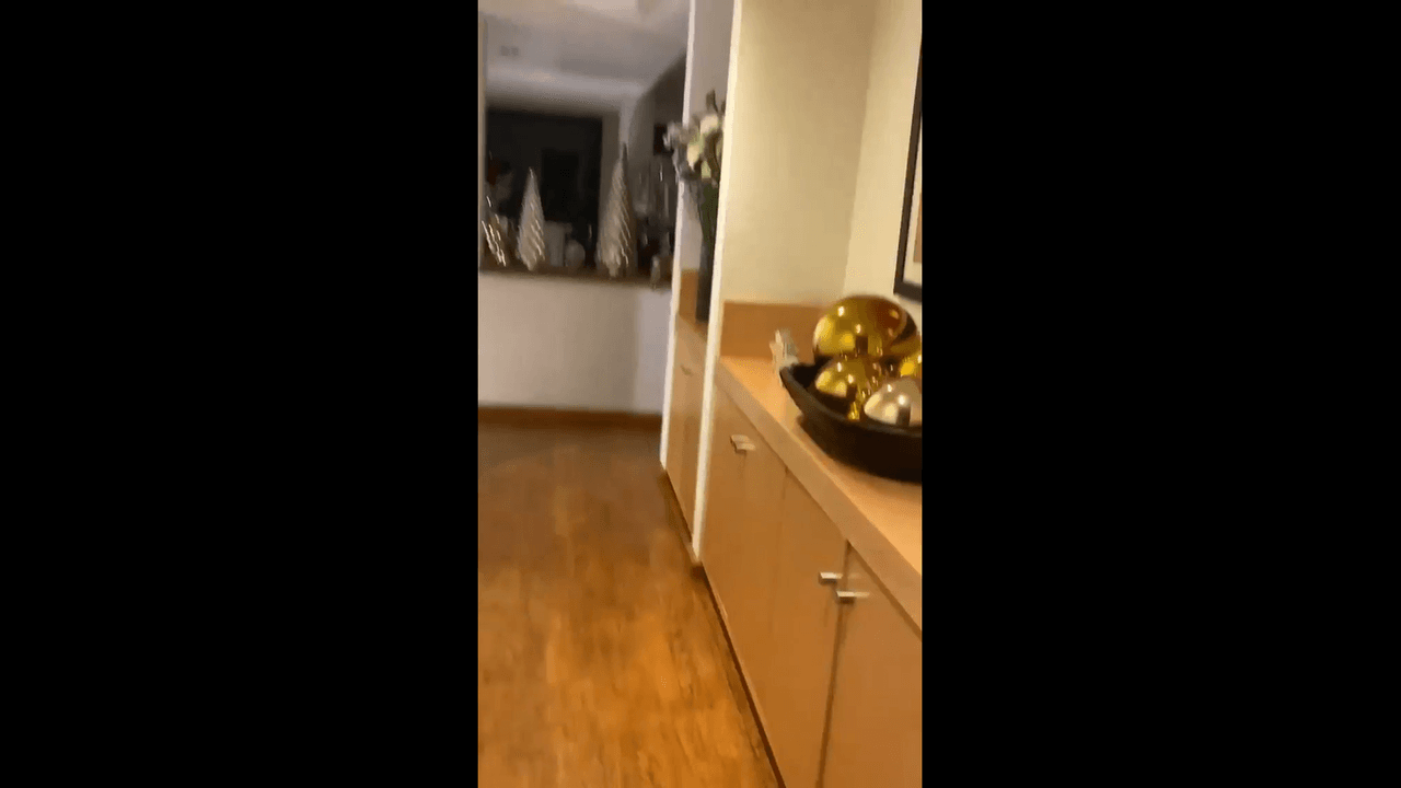 Junto al altar que tiene en honor a la Virgen de Guadalupe, la actriz y su familia pusieron enormes esferas de color amarillo y al fondo se observan dos pinos plateados.