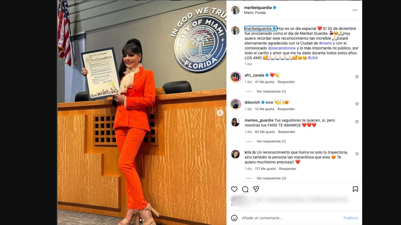 El 30 de diciembre es el Día de Maribel Guardia en Miami, Florida, Estados Unidos