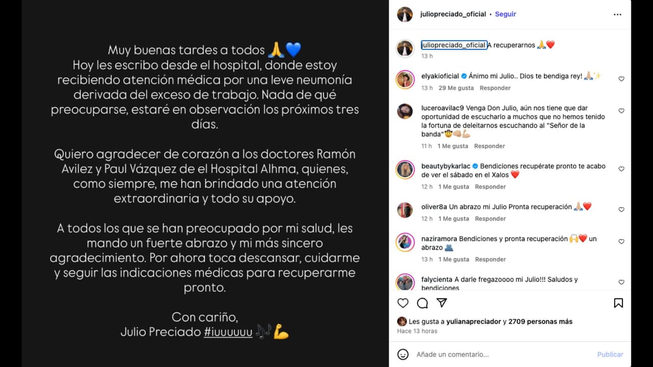 Julio Preciado lanza comunicado tras ser hospitalizado de emergencia