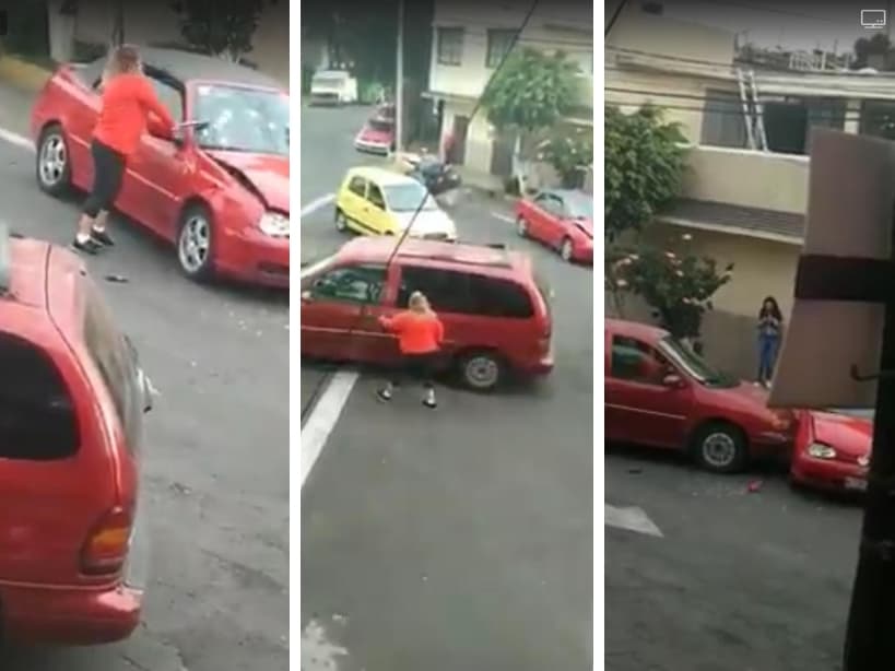 Mujer destroza un vehículo tras arranque de furia