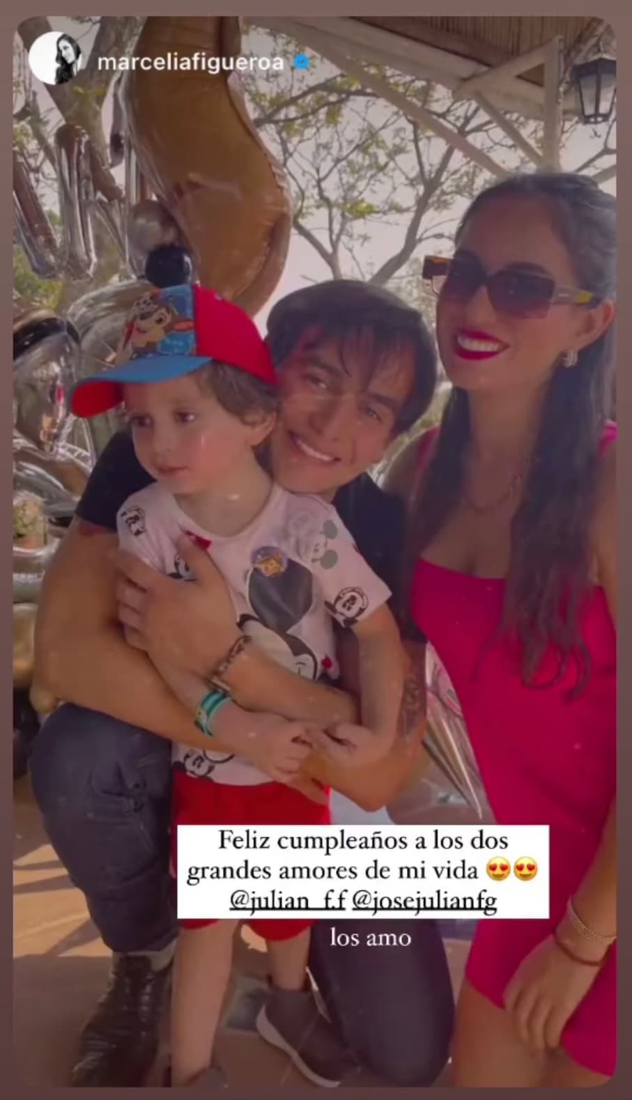 A través de las historias del único hijo de Maribel Guardia, también se pudo ver que una de las asistentes a la fiesta fue Marcelia Figueroa, una de las hijas de Joan Sebastian, y quien adora a su medio hermano y a su sobrino, pues los calificó como "los dos grandes amores de mi vida".