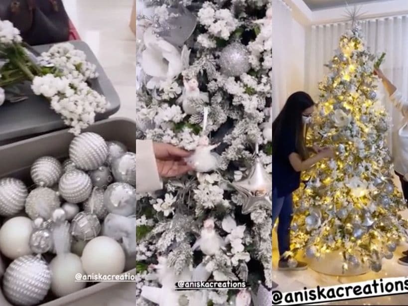 De acuerdo con sus historias, para este año optó por tonalidades blancas y grises. Mientras que para adornar el árbol eligió enormes esferas, flores blancas, estrellas, coronas y hasta muñecos de nieve bailarines, toques que le inyectaron frescura.