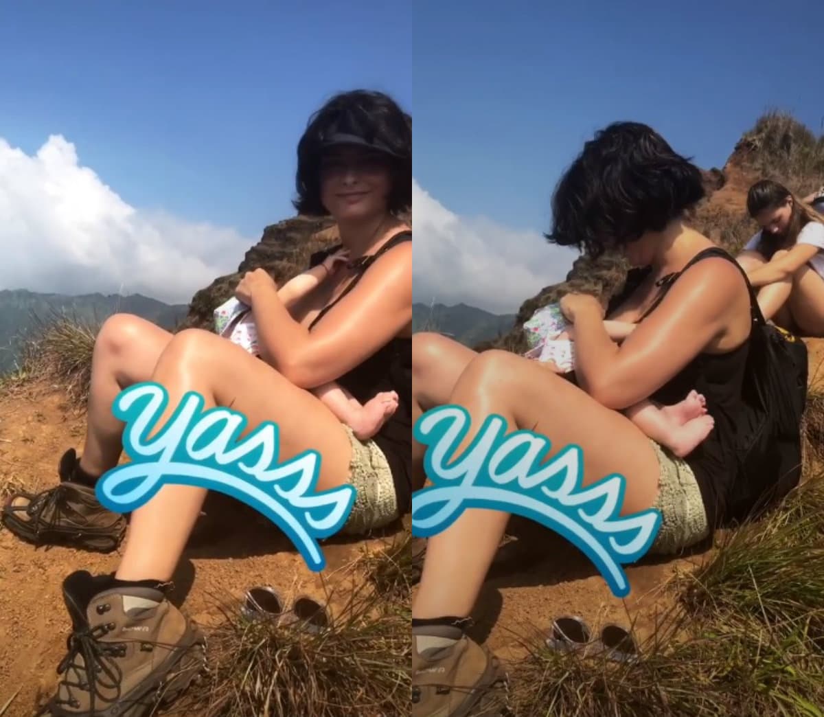 La actriz le dio de amamantar a su pequeña en pleno paseo