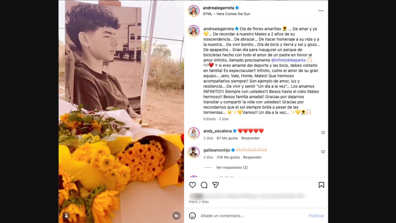 Andrea Legarreta recuerda a su sobrino Mateo a dos años de su fallecimiento