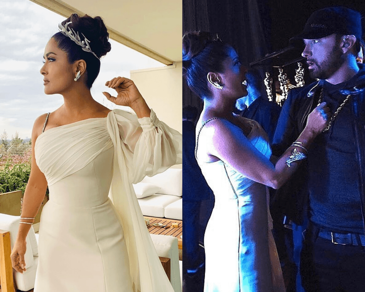 Salma Hayek hizo un 'oso' al conocer a Eminem en los Óscar; le tiró un vaso de agua encima