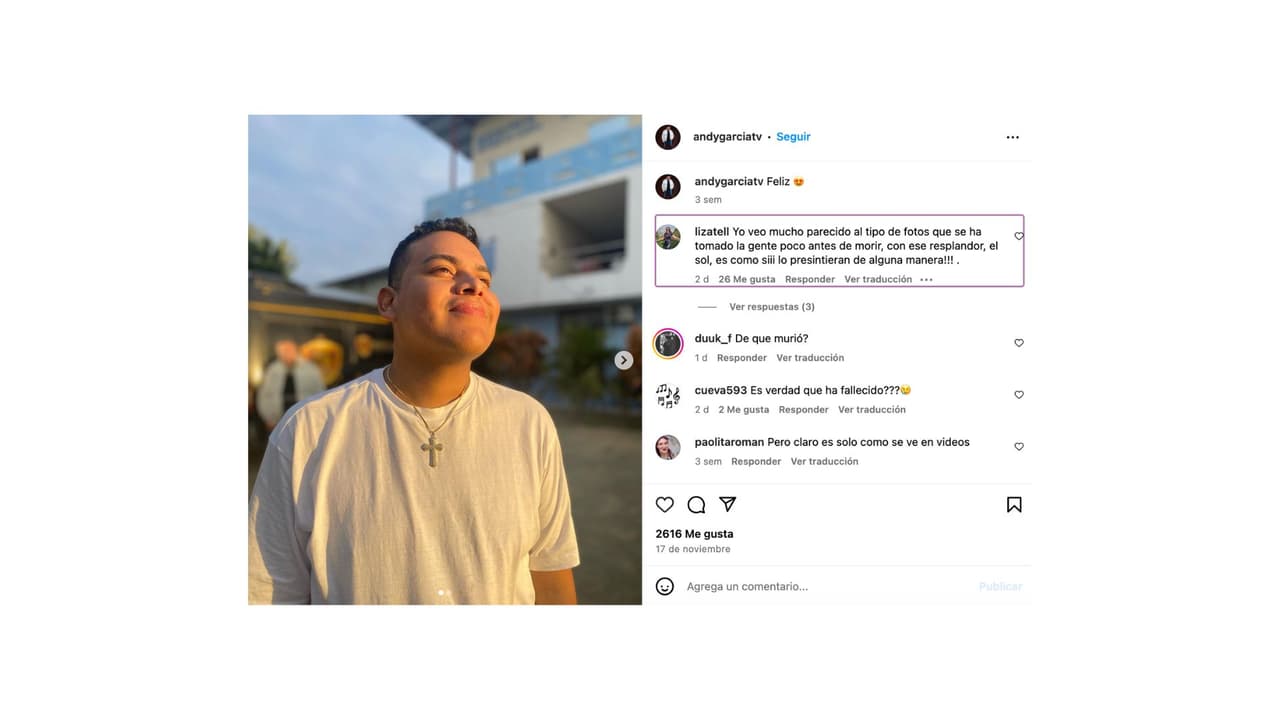 El influencer y músico Andy García tenía 26 años.